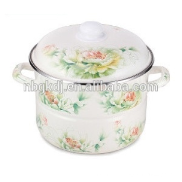 green elegant design enamel steamer pot with double handle